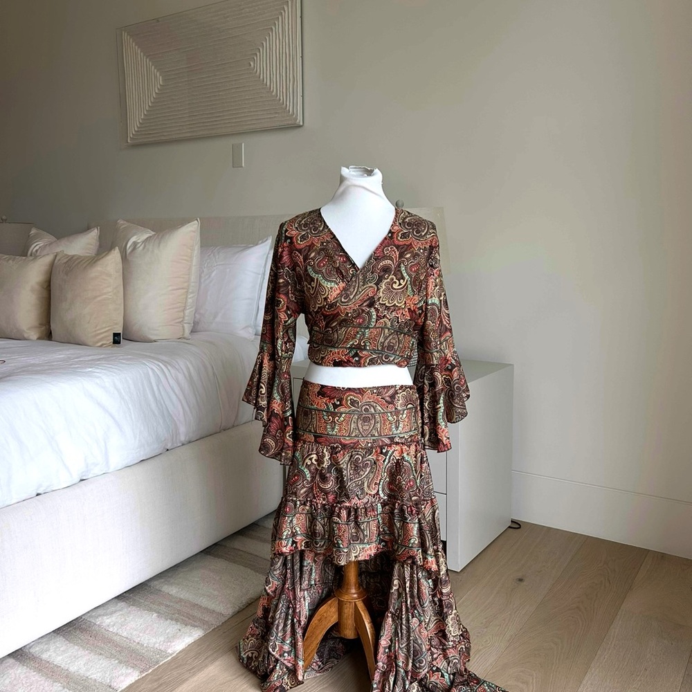 Vintage Brown and Orange Tiered Two Piece